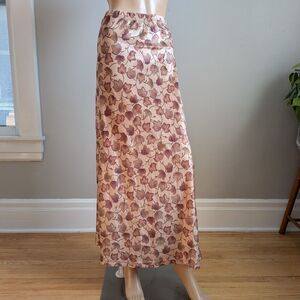Vintage 90s Boutique Europa Autumn Velvet Skirt Leaf Print Midi Fairy Size Large